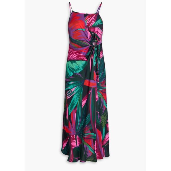 Farm Rio Midnight Leaves Cutout Midi Slip Dress - Picture 2 of 16